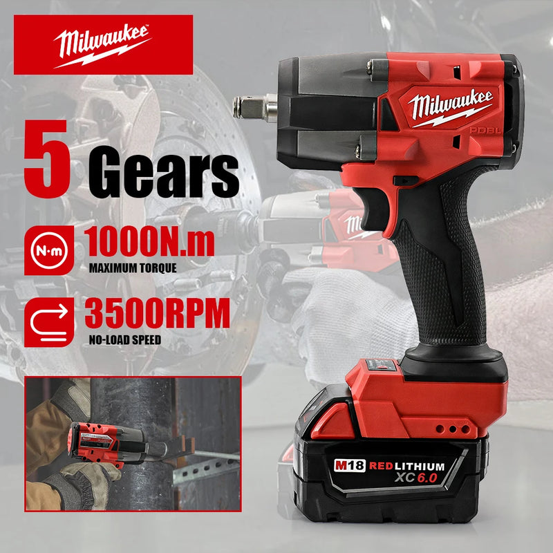 Milwaukee Tools M18 Battery 1000N.M Brushless Electric Impact Wrench Cordless Electric Wrench 1/2 inch Screwdriver Power Tools