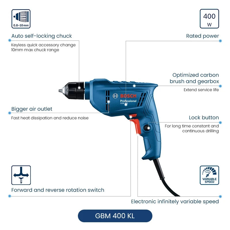 🔩 Bosch GBM400KL – Furadeira/Sofitadeira Elétrica Compacta 400 W – Ideal p/ Casa & Profissional
