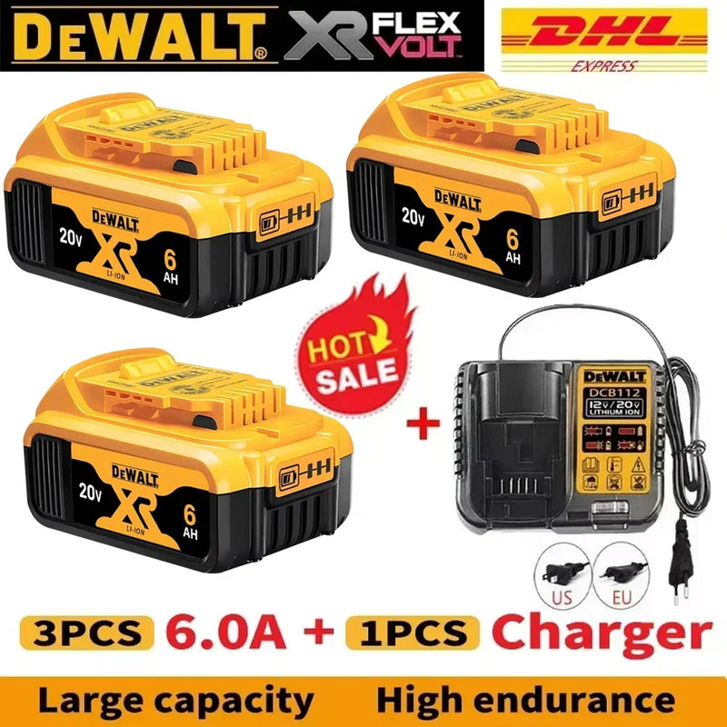 Original DEWALT battery，20V,，6AH， rechargeable lithium-ion battery，DCB115，DCB118,，Dewalt tool battery, dewalt ，DCB1104 charger