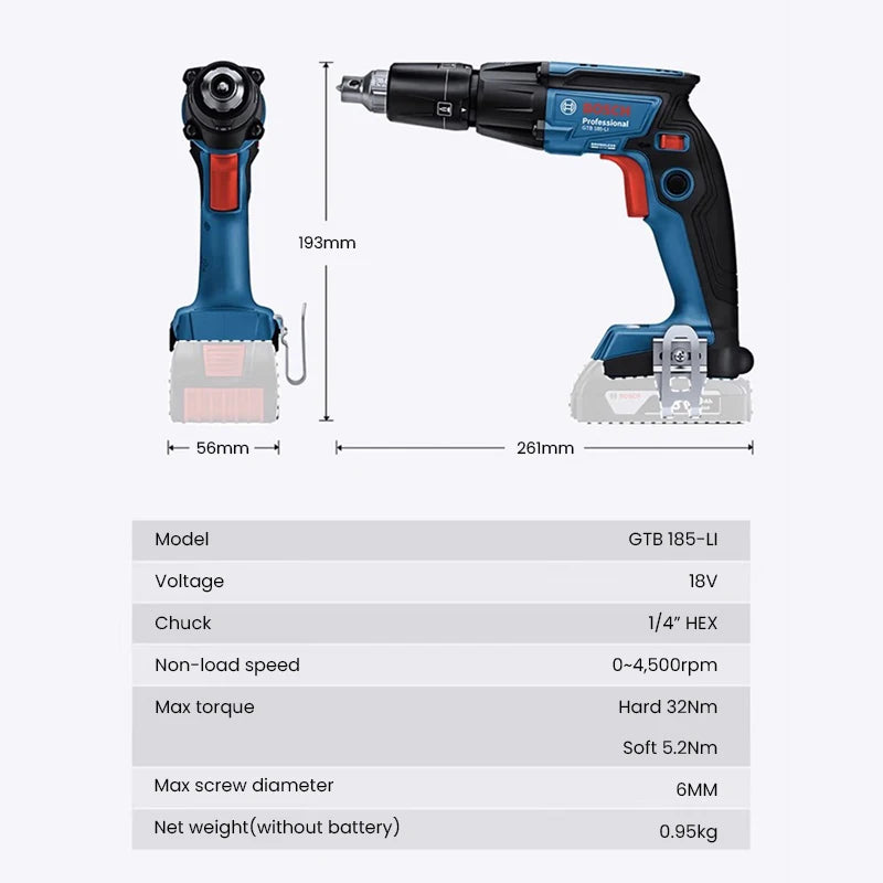 Parafusadeira Drywall Gesso 18v Gtb 185-li Bosch Cor Azul Bivolt