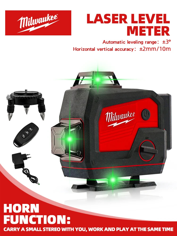 Milwaukee 3D/4D Laser Level 12/16 Lines Horizontal And Vertical With Remote Control 16 Lines 360° Self-leveling Laser Level Beam