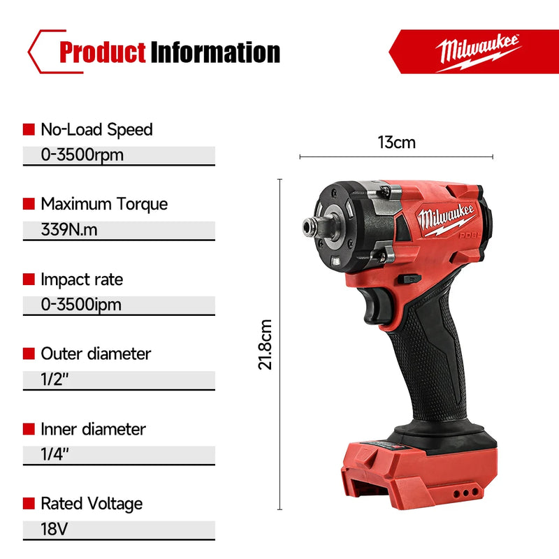 Milwaukee M18 18V | Chave de Impacto 339Nm 1/2" – Compacta, Potente e Sem Fio