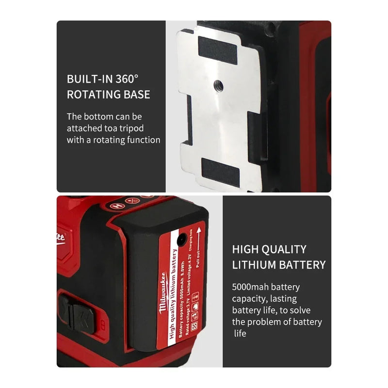 Milwaukee 16 lines Laser Level Green Light Horizontal Vertical Cross Laser Level Construction Tool  Rechargeable Battery Tools