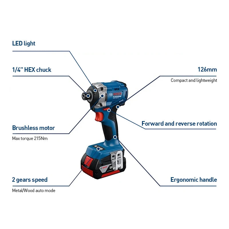 Bosch GDR18V-215 18V Cordless Brushless Impact Driver - 215Nm Max Torque, 1/4" Hex Chuck, 2-Speed (0-2100/3300 rpm)