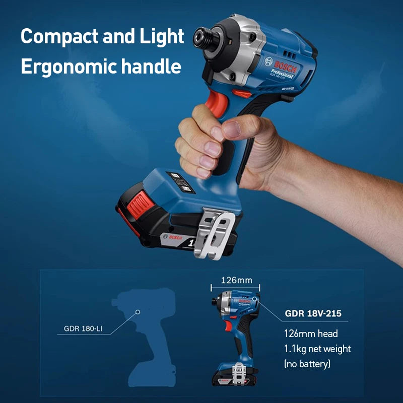 Bosch GDR18V-215 18V Cordless Brushless Impact Driver - 215Nm Max Torque, 1/4" Hex Chuck, 2-Speed (0-2100/3300 rpm)