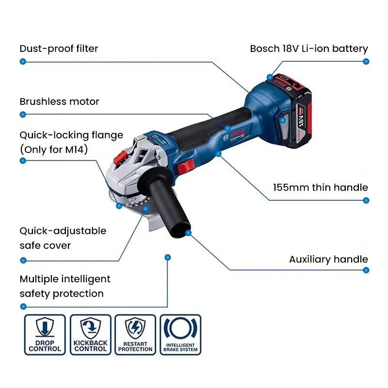 Esmerilhadeira Angular Bosch GWS 18V-10 – Sem Fio, Motor Brushless, 1000W de Potência e Alta Segurança
