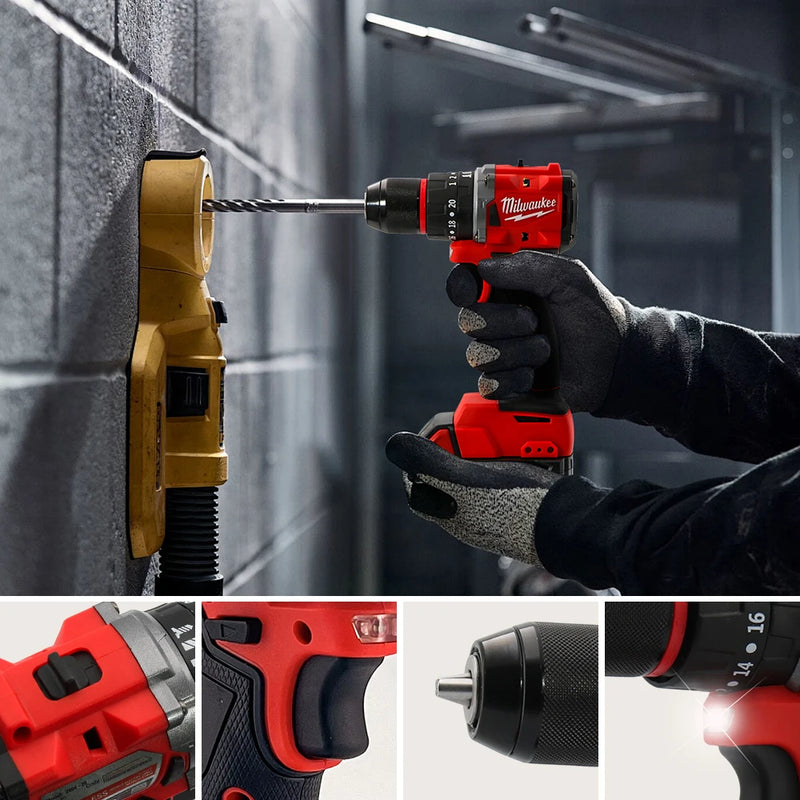 Milwaukee 150N.M Brushless Electric Impact Drill LED Lighting Cordless Screwdriver Rechargeable 18V Battery Motor Power Tools