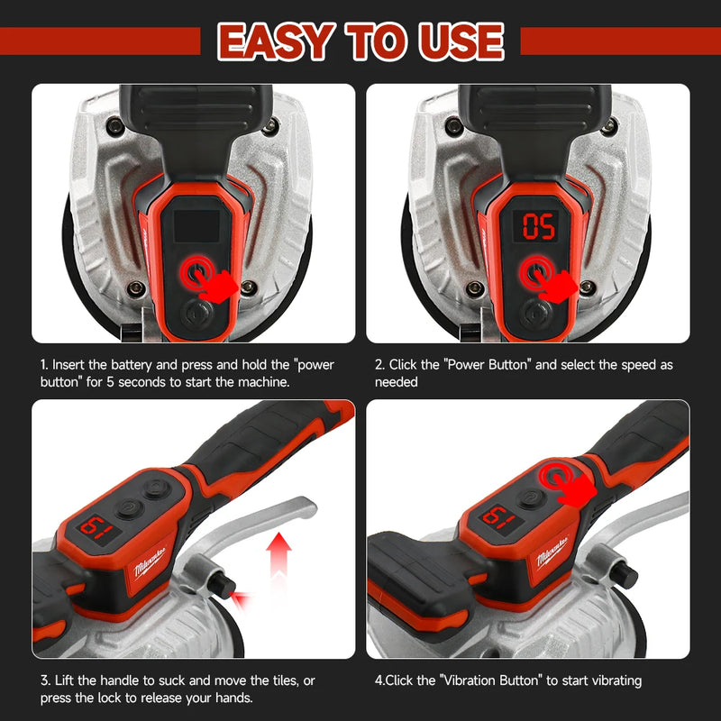 Milwaukee 18V Tile Laying Machine 8 Speed adjustment High Loading Capacity Wall Floor Tile Laying Vibrating Home Decoration Tool