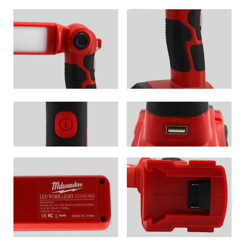 Milwaukee 20V Lithium Battery LED Work Light  Super Bright 270° Rotating Outdoor Lighting Light Portable Handheld Flashlight