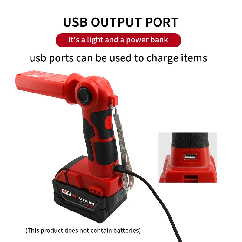 Milwaukee 20V Lithium Battery LED Work Light  Super Bright 270° Rotating Outdoor Lighting Light Portable Handheld Flashlight