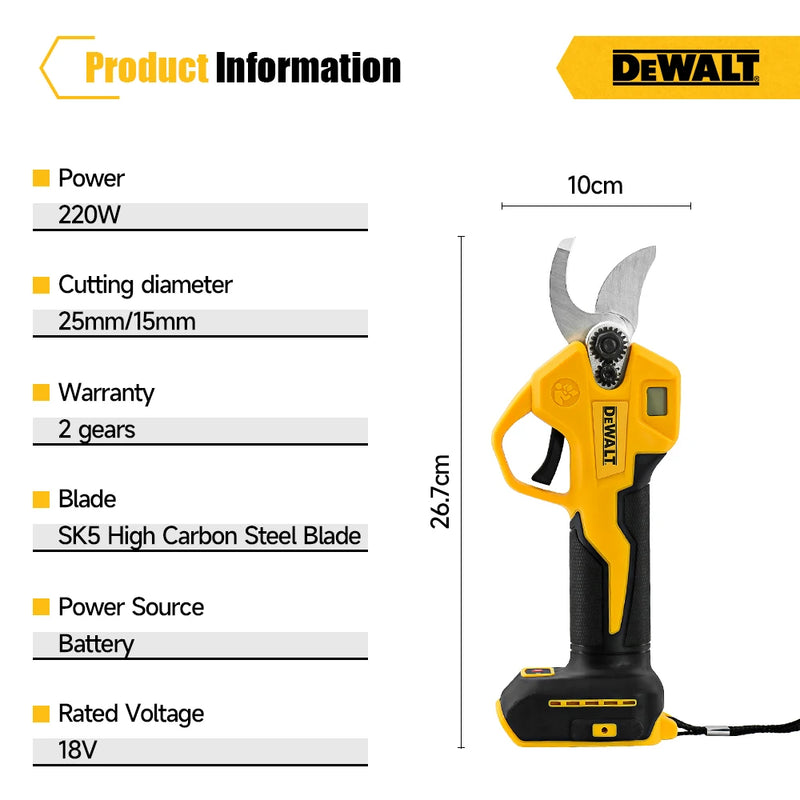 DeWalt Electric Scissors For Pruning Branches Fruit Garden Potted Pruning Tool With LED Power Display Electric Scissors