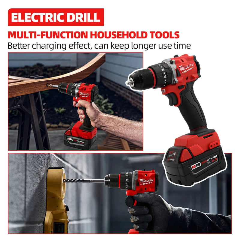 Milwaukee 150N.M Brushless Electric Impact Drill LED Lighting Cordless Screwdriver Rechargeable 18V Battery Motor Power Tools