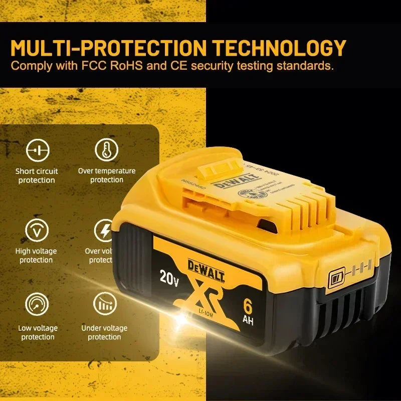 Dewalt 20V Battery 6.0Ah Replacement Battery  DCB200 Rechargeable DCD887 DCD805 DCF860 DCG406 DCF512Power Tool Battery