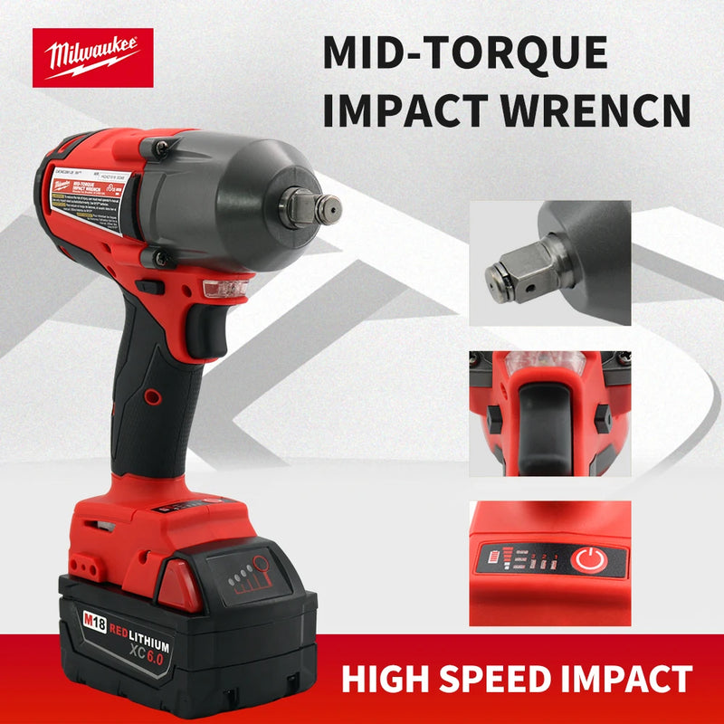 Milwaukee 1300N.M High Torque Brushless Electric Impact Wrench 18V Cordless Electric screwdriver Car Truck Repair Power Tools