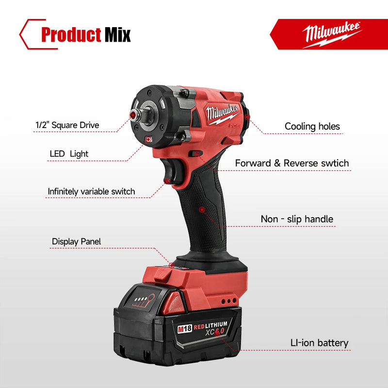Milwaukee M18 18V | Chave de Impacto 339Nm 1/2" – Compacta, Potente e Sem Fio