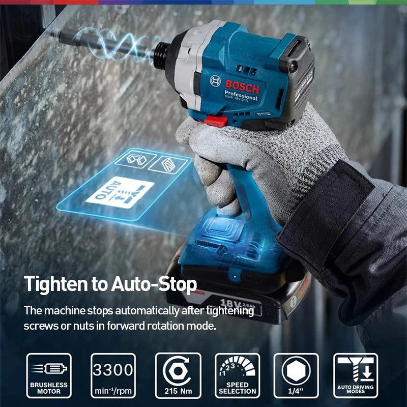 Bosch GDR18V-215 18V Cordless Brushless Impact Driver - 215Nm Max Torque, 1/4" Hex Chuck, 2-Speed (0-2100/3300 rpm)