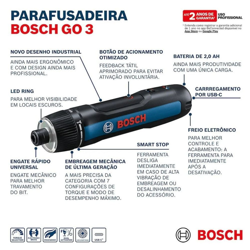 Parafusadeira a Bateria Bosch Go 3,6V BIVOLT em Maleta